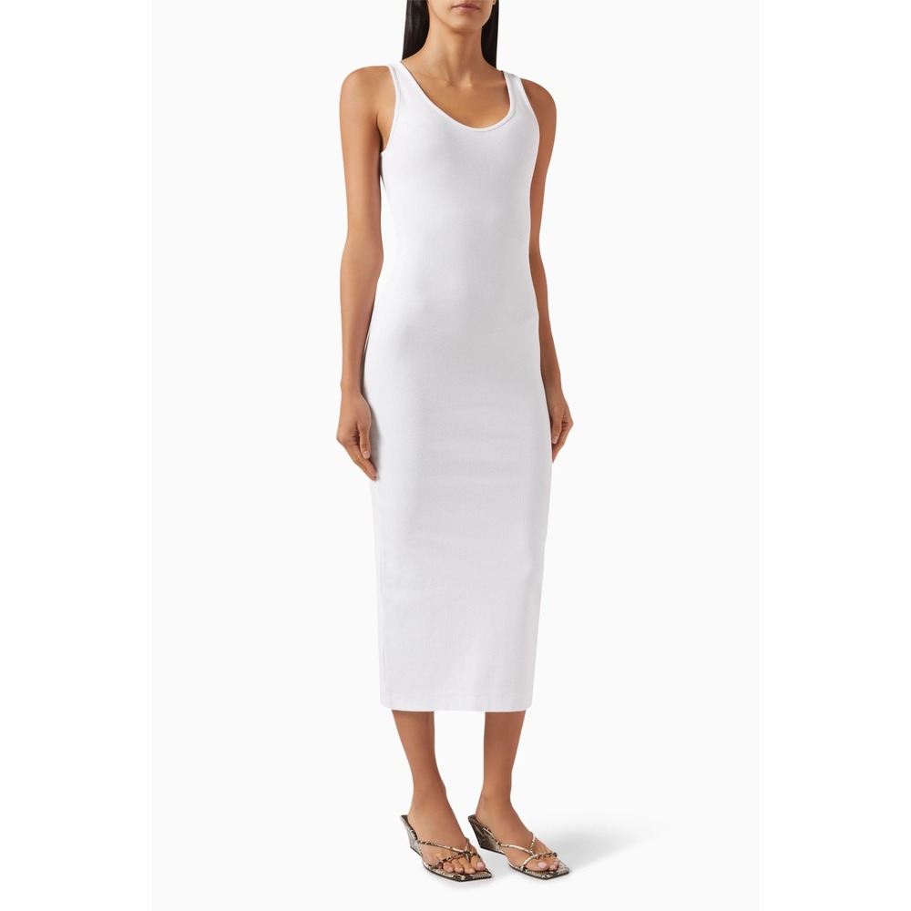 ENZA COSTA Supima Cotton Sleeveless Midi Dress Womens Small White Scoop Neck NEW